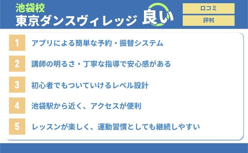 東京ダンスヴィレッジ池袋校良い口コミ