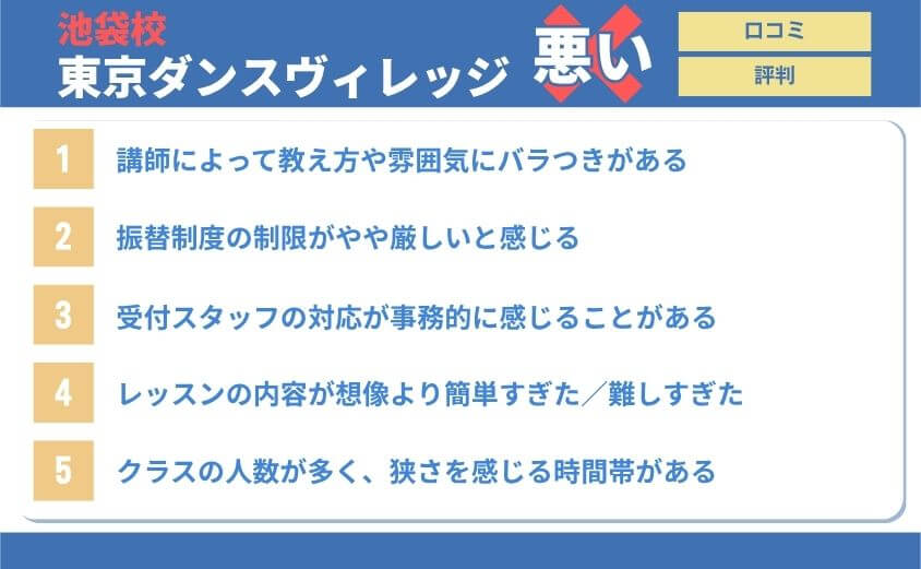 東京ダンスヴィレッジ池袋校・悪い口コミ