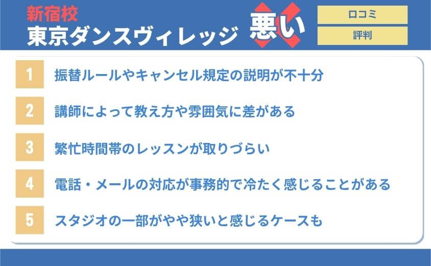 東京ダンスヴィレッジ新宿校・悪い口コミ